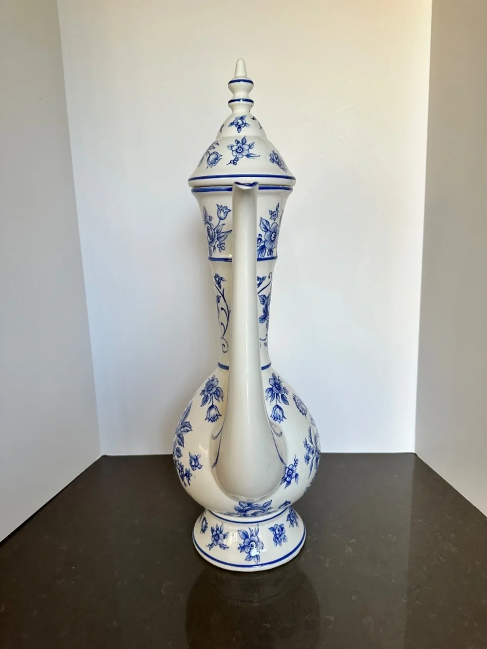 Vintage Norleans Japan Blue & White Floral Tall Teapot/Water Vessel (21 x 11 in)